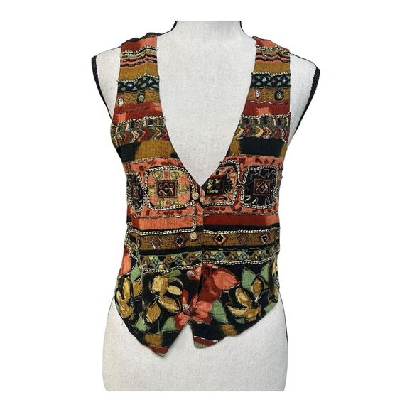 Vintage Thums-Up Boho Embroidered Patchwork Vest | Beaded Festival Top | Size S - Picture 1 of 7